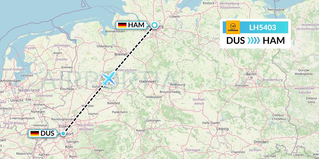 LH5403 Lufthansa Flight Map: Dusseldorf to Hamburg