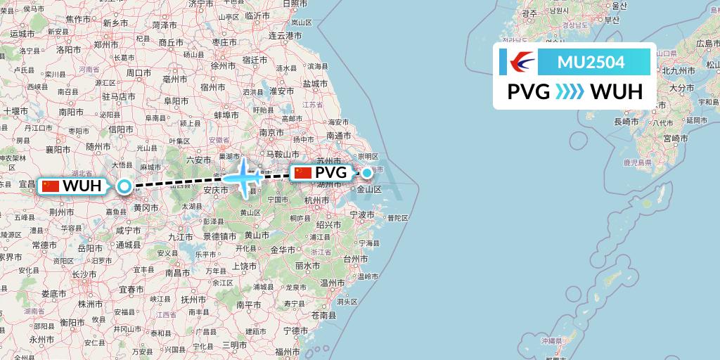 MU2504 China Eastern Airlines Flight Map: Shanghai to Wuhan