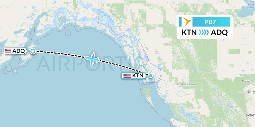 PB7 PAL Airlines Flight Map: Ketchikan to Kodiak