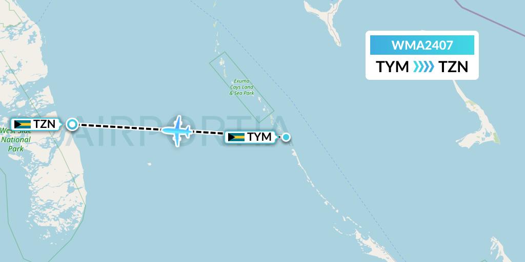 WMA2407 Watermakers Air Flight Map: Bahamas to South Andros