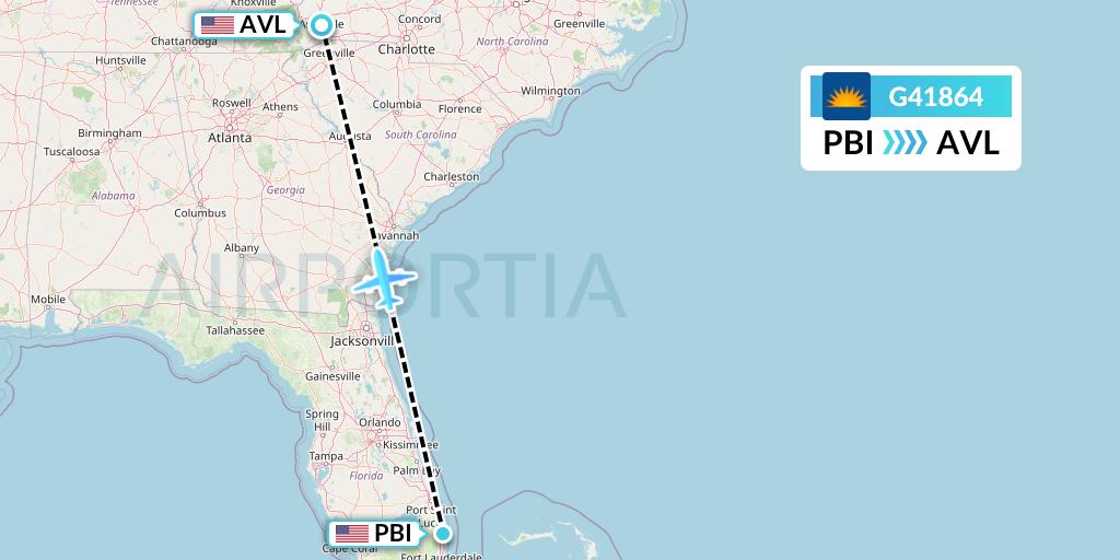 G41864 Allegiant Air Flight Map: West Palm Beach to Asheville