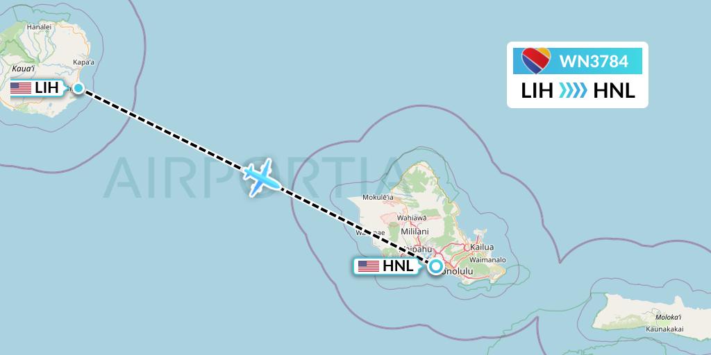 WN3784 Southwest Airlines Flight Map: Lihue to Honolulu