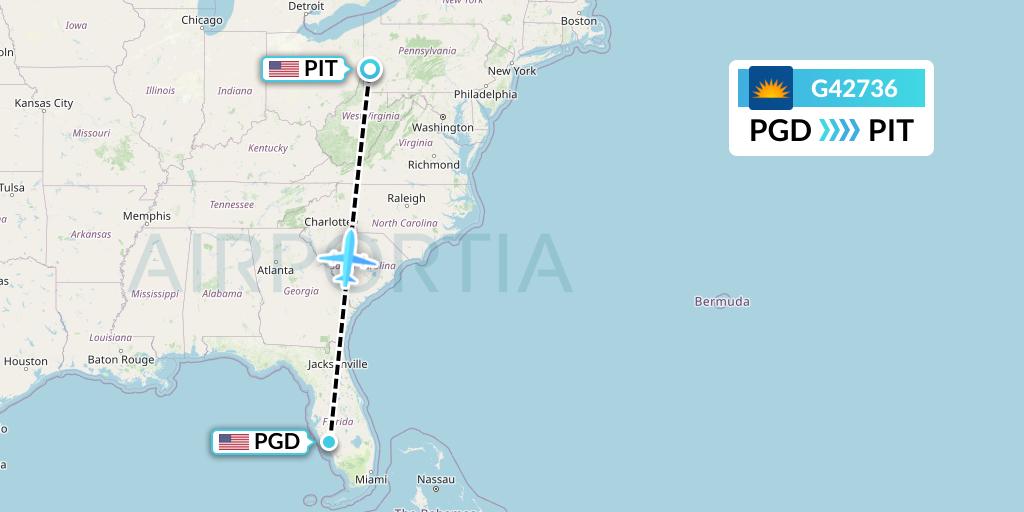 G42736 Allegiant Air Flight Map: Punta Gorda to Pittsburgh
