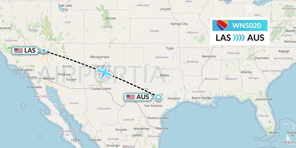 WN5020 Southwest Airlines Flight Map: Las Vegas to Austin