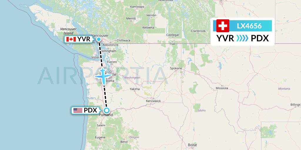 LX4656 Swiss Flight Map: Vancouver to Portland
