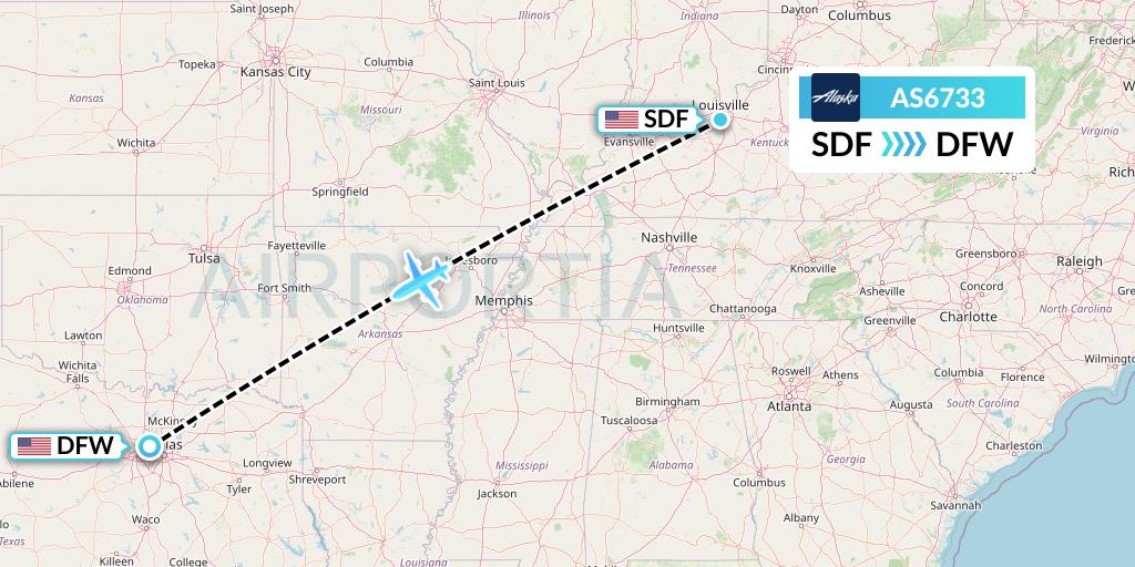 AS6733 Alaska Airlines Flight Map: Louisville to Dallas