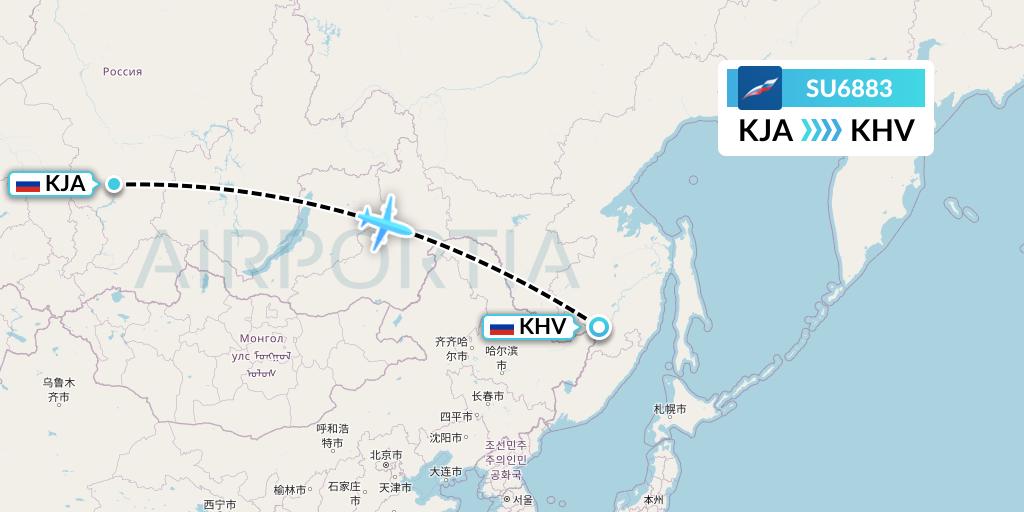 SU6883 Aeroflot Flight Map: Krasnoyarsk to Khabarovsk