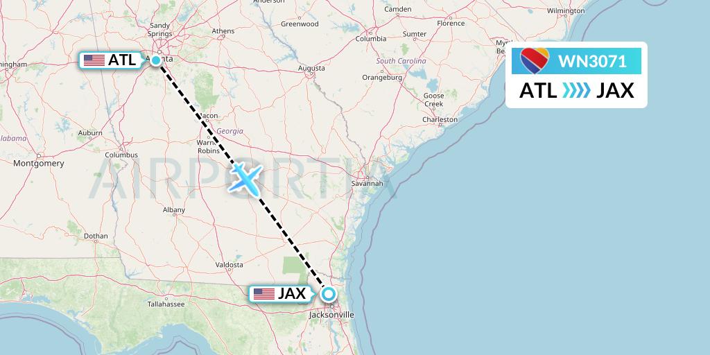 WN3071 Southwest Airlines Flight Map: Atlanta to Jacksonville