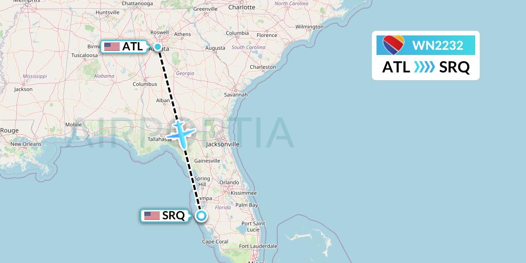 WN2232 Southwest Airlines Flight Map: Atlanta to Sarasota