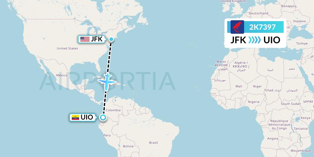 2K7397 Avianca Ecuador Flight Map: New York to Quito