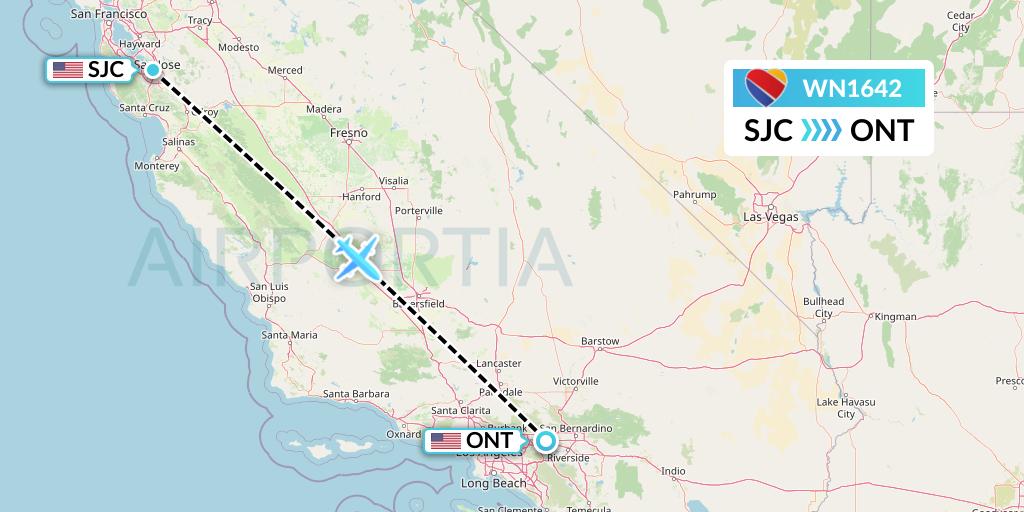 WN1642 Southwest Airlines Flight Map: San Jose to Ontario
