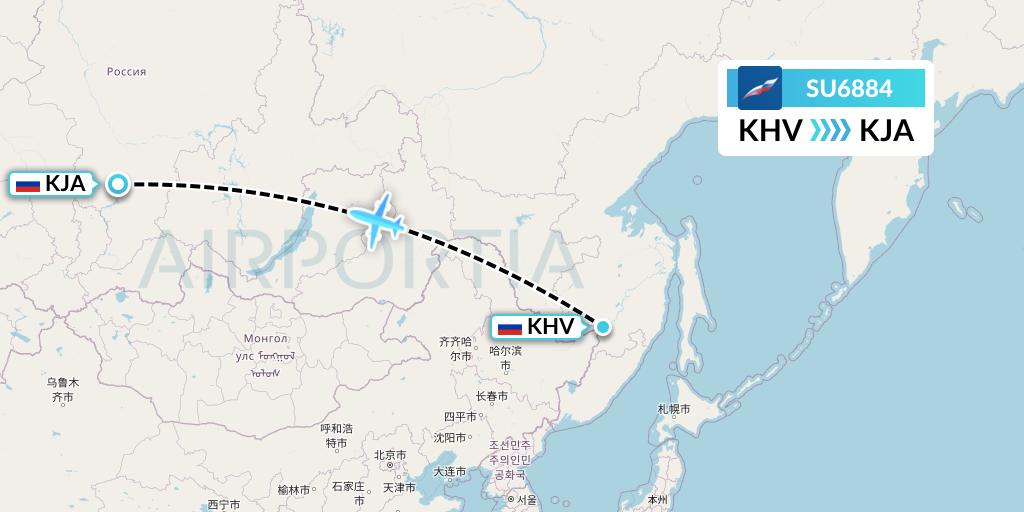 SU6884 Aeroflot Flight Map: Khabarovsk to Krasnoyarsk