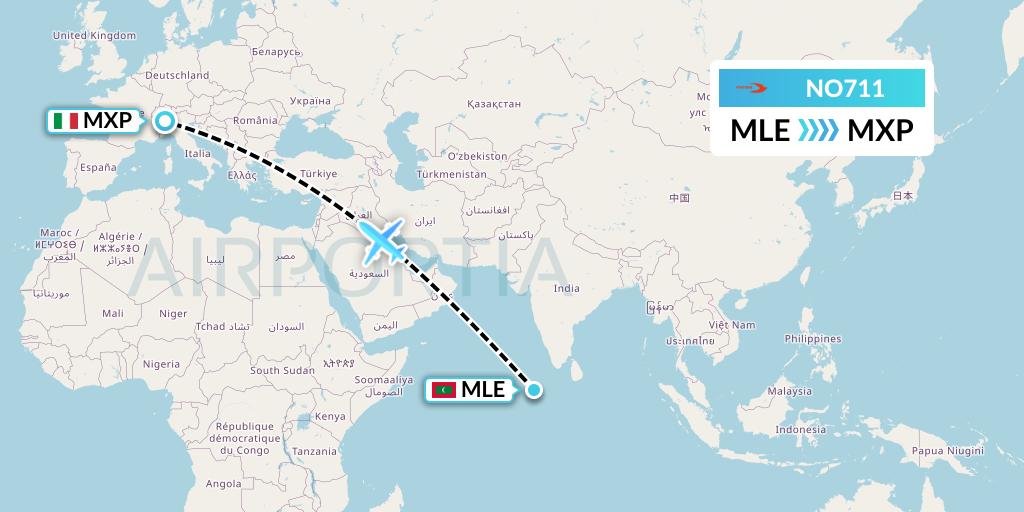 NO711 Neos Flight Map: Male to Milan