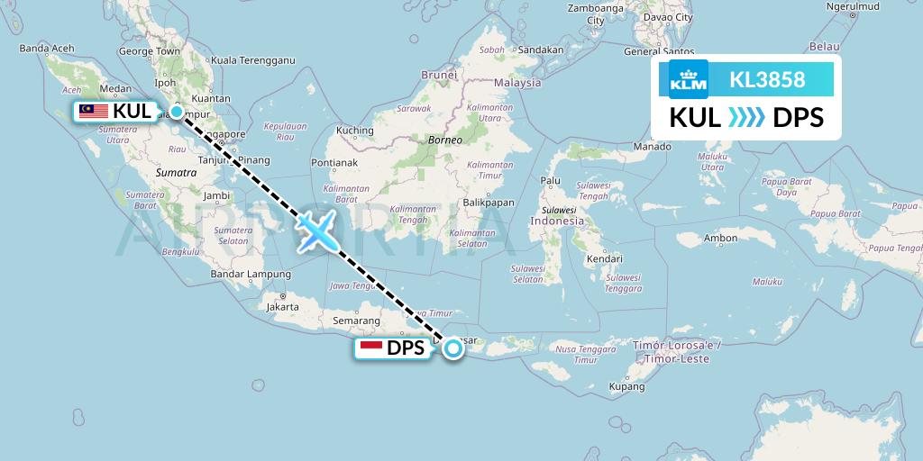 KL3858 KLM Flight Map: Kuala Lumpur to Denpasar