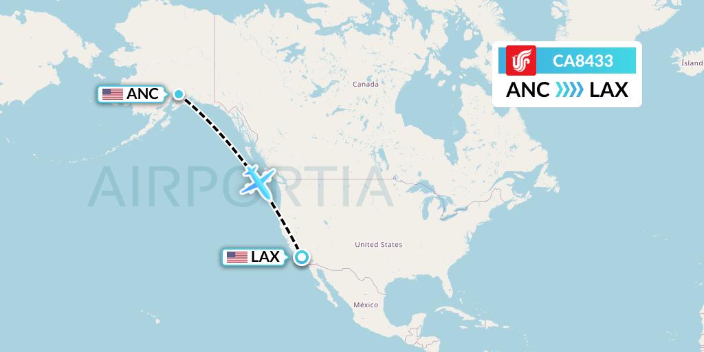 CA8433 Air China Flight Map: Anchorage to Los Angeles