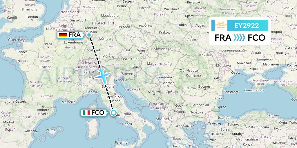 EY2922 Etihad Airways Flight Map: Frankfurt to Rome