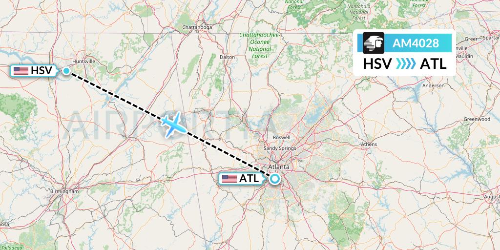 AM4028 Aeromexico Flight Map: Huntsville to Atlanta