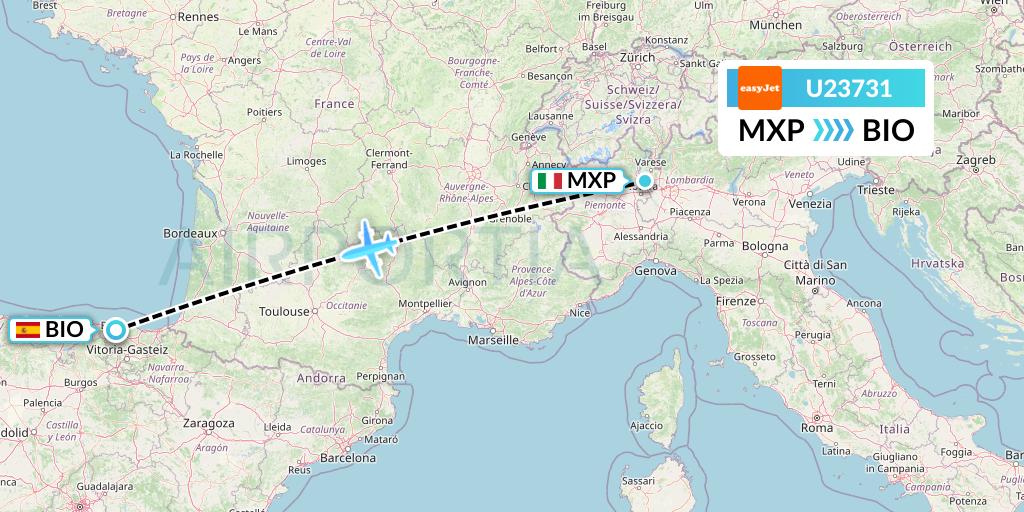 U23731 EasyJet Flight Map: Milan to Bilbao