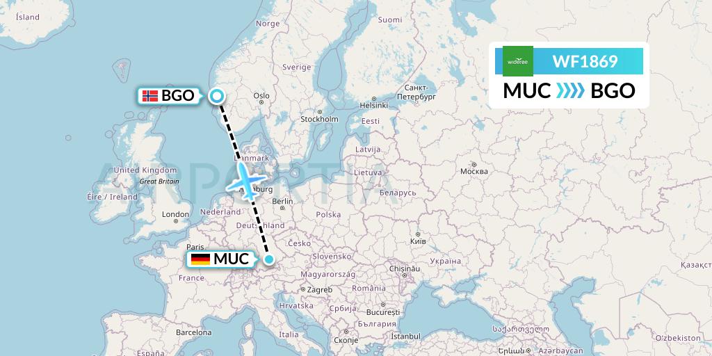 WF1869 Wideroe Flight Map: Munich to Bergen