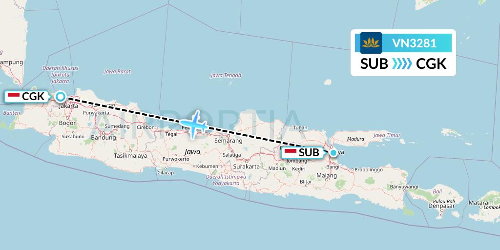 VN3281 Vietnam Airlines Flight Map: Surabaya to Jakarta