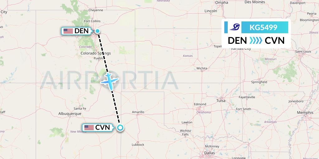 KG5499 Key Lime Air Flight Map: Denver to Clovis