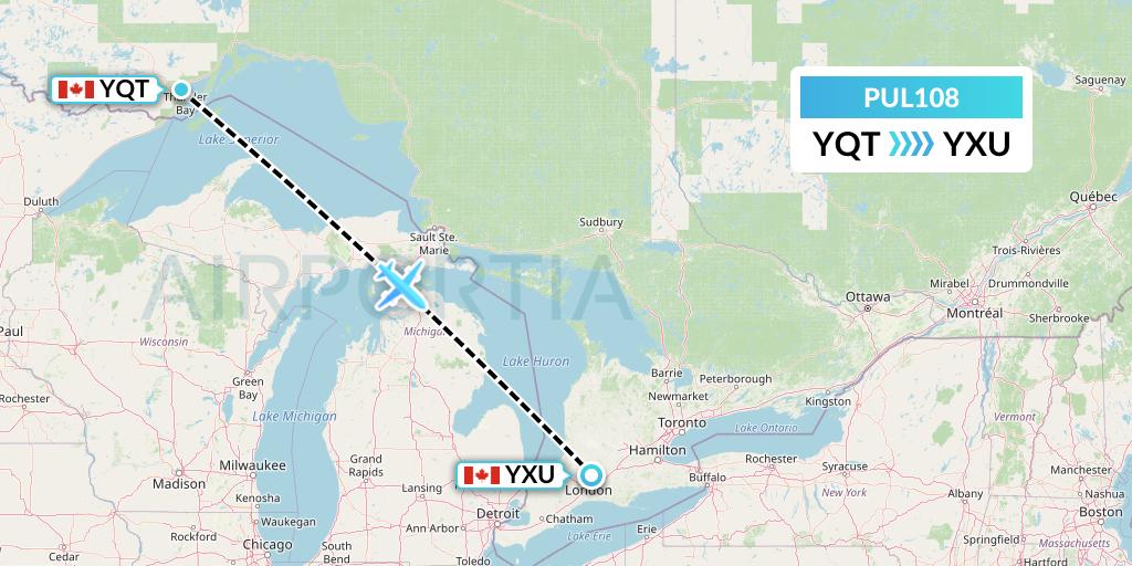 PUL108 Ornge Air Flight Map: Thunder Bay to London