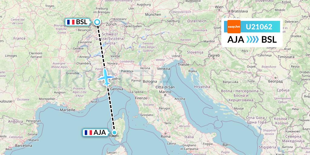 U21062 EasyJet Flight Map: Ajaccio to Basel