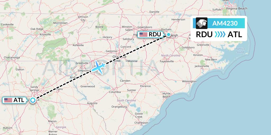 AM4230 Aeromexico Flight Map: Raleigh-Durham to Atlanta