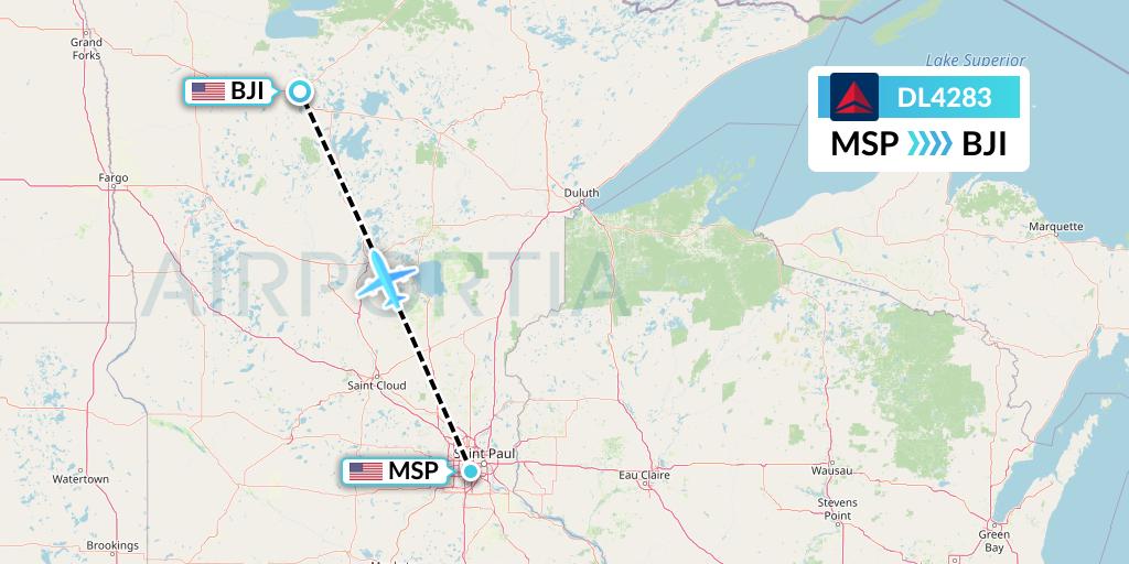 DL4283 Delta Air Lines Flight Map: Minneapolis to Bemidji