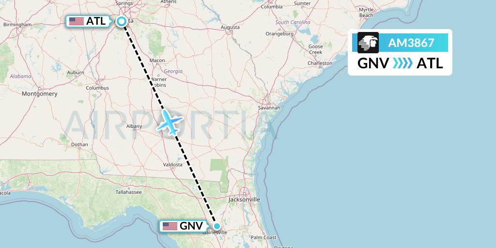 AM3867 Aeromexico Flight Map: Gainesville to Atlanta
