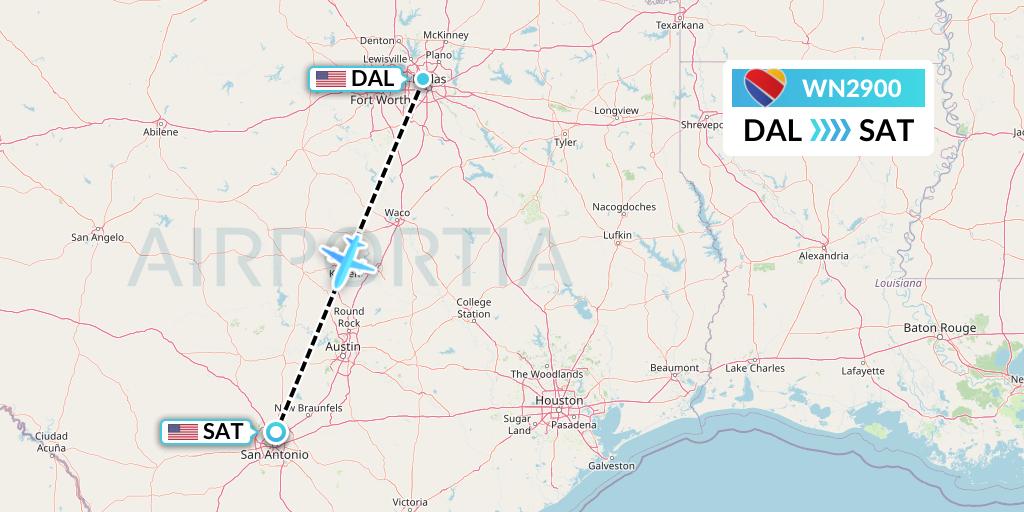 WN2900 Southwest Airlines Flight Map: Dallas to San Antonio