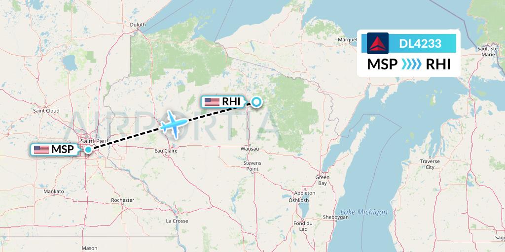 DL4233 Delta Air Lines Flight Map: Minneapolis to Rhinelander