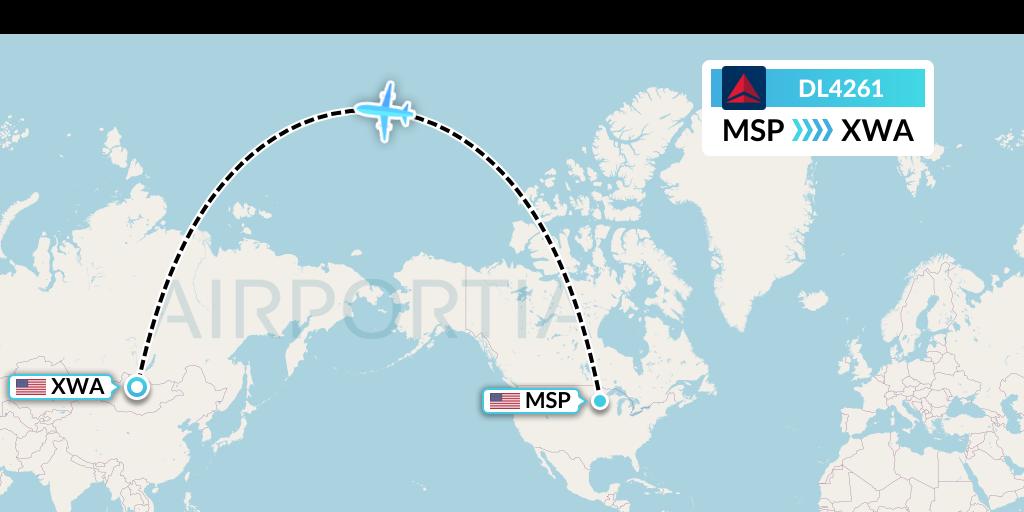 DL4261 Delta Air Lines Flight Map: Minneapolis to Williston