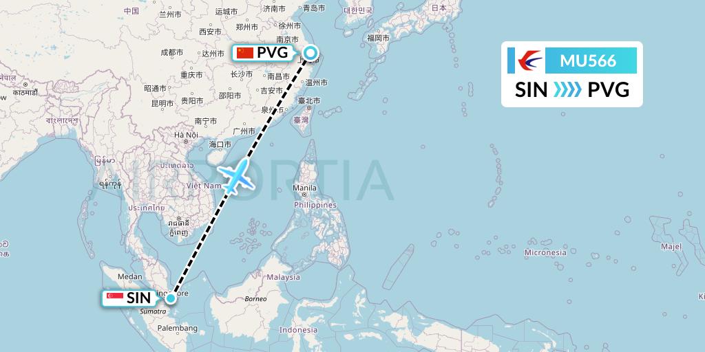 MU566 China Eastern Airlines Flight Map: Singapore to Shanghai