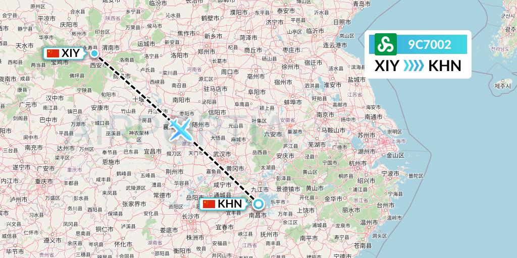 9C7002 Spring Airlines Flight Map: Xi'an to Nanchang