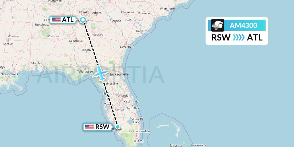AM4300 Aeromexico Flight Map: Fort Myers to Atlanta