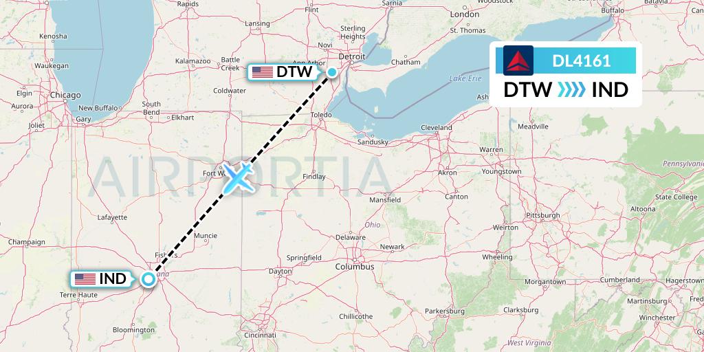 DL4161 Delta Air Lines Flight Map: Detroit to Indianapolis
