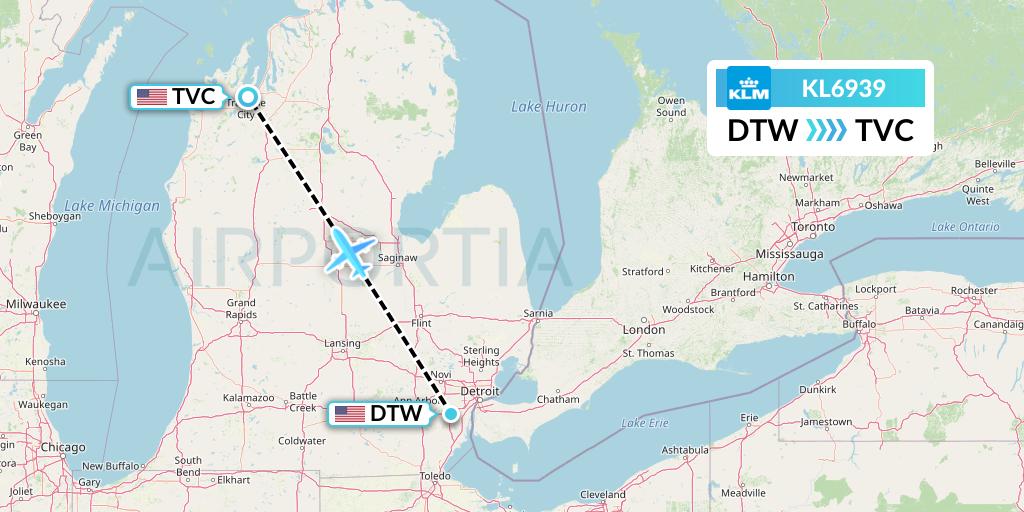 KL6939 Flight Status KLM Detroit to Traverse City (KLM6939)
