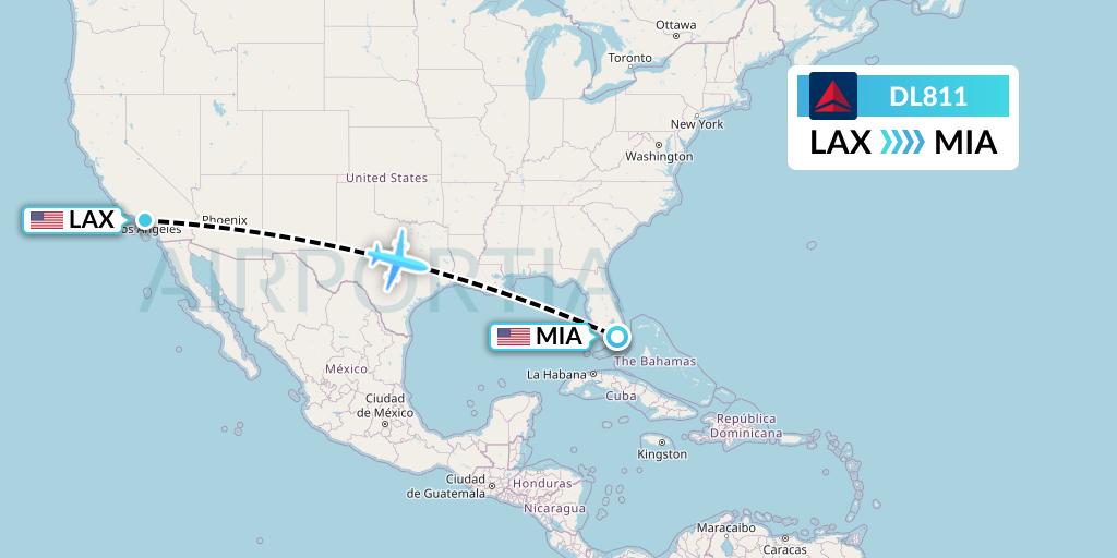 DL811 Delta Air Lines Flight Map: Los Angeles to Miami