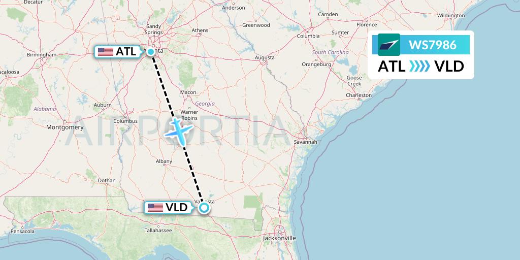 WS7986 WestJet Flight Map: Atlanta to Valdosta