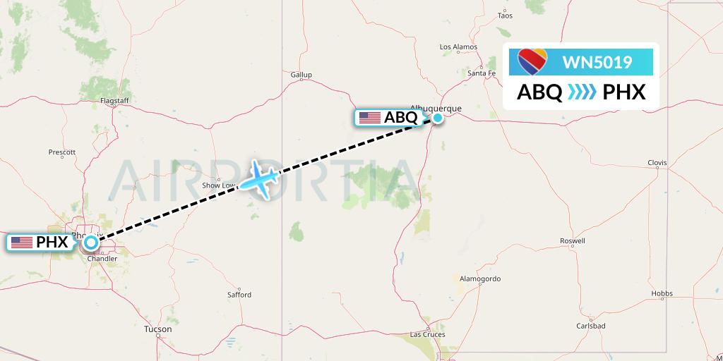 WN5019 Southwest Airlines Flight Map: Albuquerque to Phoenix