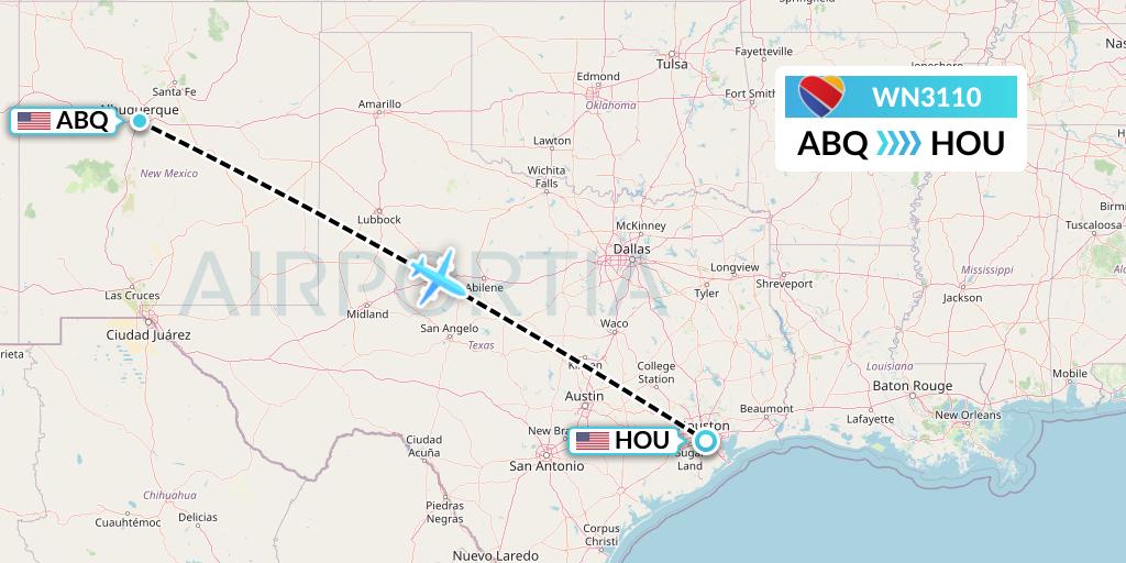WN3110 Southwest Airlines Flight Map: Albuquerque to Houston