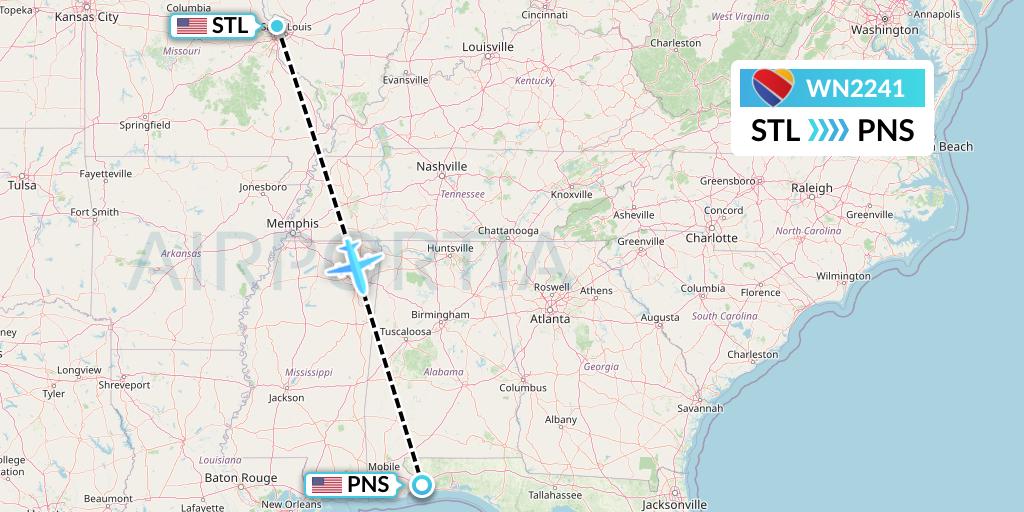 WN2241 Southwest Airlines Flight Map: St. Louis to Pensacola