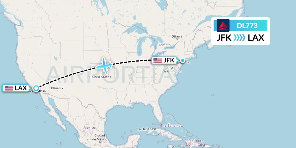 DL773 Delta Air Lines Flight Map: New York to Los Angeles
