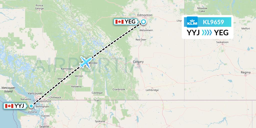 KL9659 KLM Flight Map: Victoria to Edmonton