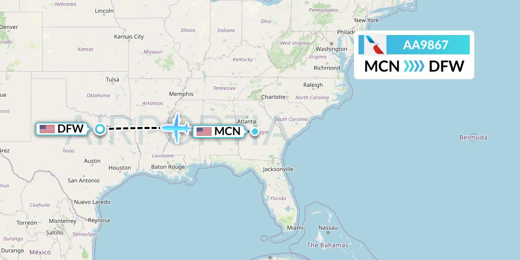 AA9867 American Airlines Flight Map: Macon to Dallas