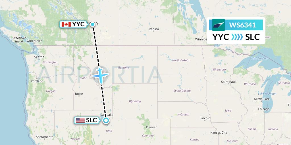 WS6341 WestJet Flight Map: Calgary to Salt Lake City
