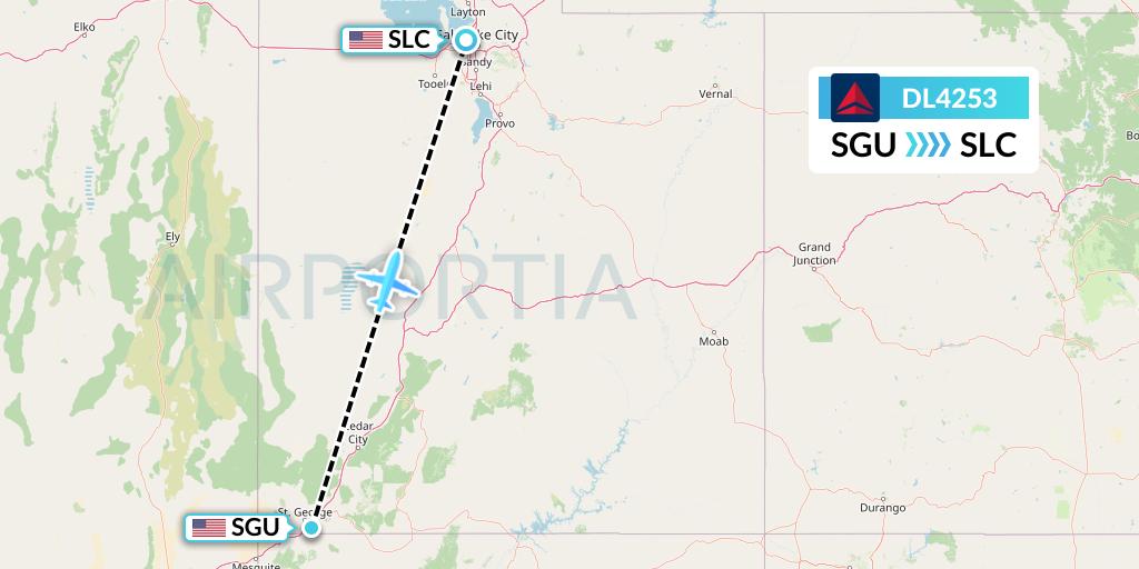 DL4253 Delta Air Lines Flight Map: St. George to Salt Lake City