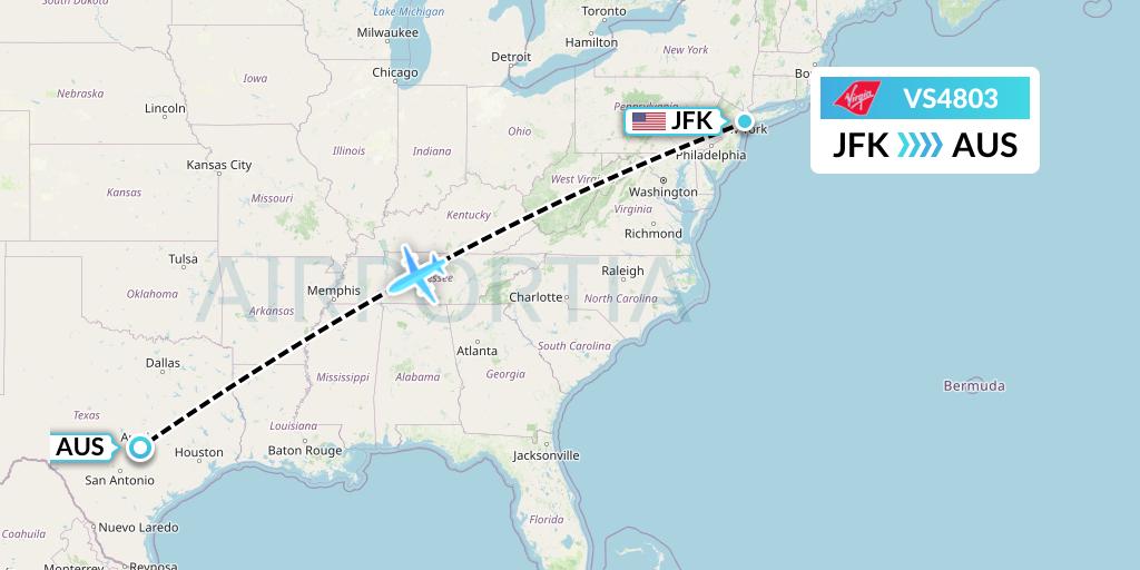 VS4803 Virgin Atlantic Airways Flight Map: New York to Austin