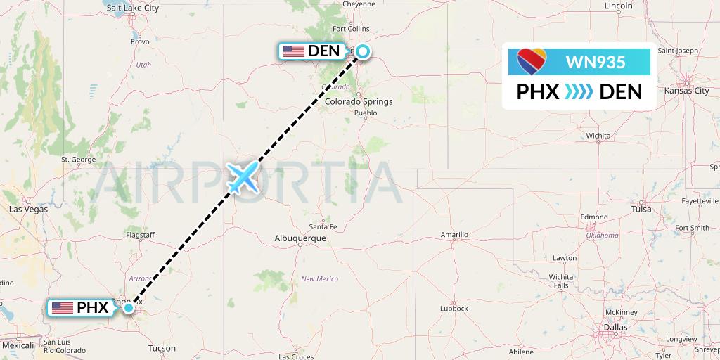 WN935 Southwest Airlines Flight Map: Phoenix to Denver